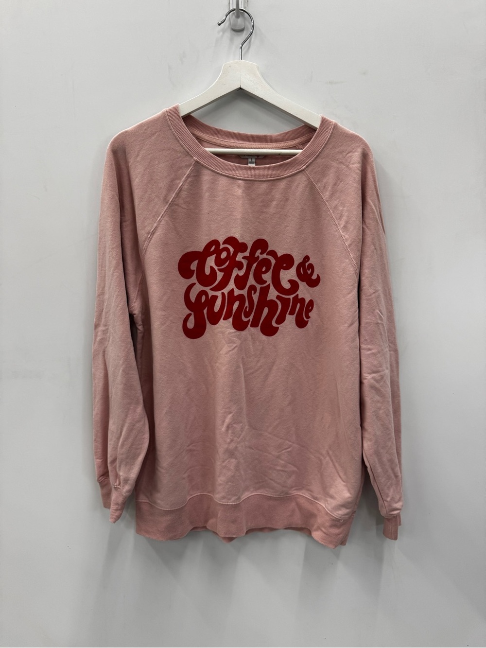 Wildfox Pink Crewneck with Red "Coffee & Sunshine" Graphic Size Small